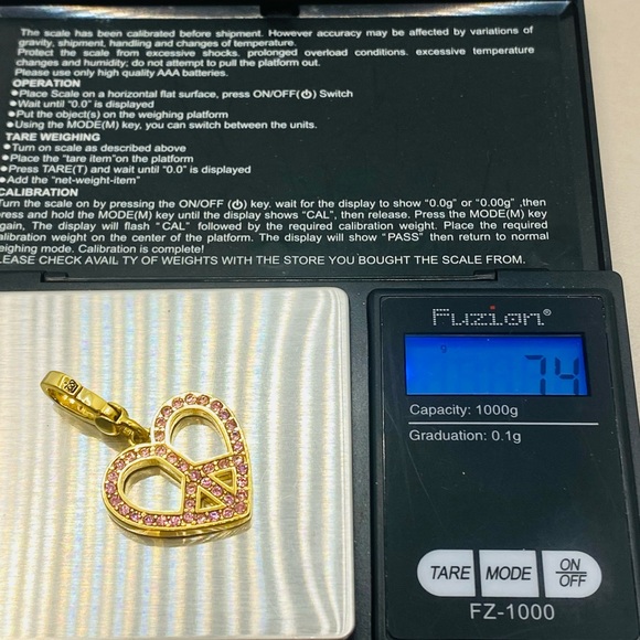 NWT Vintage Juicy Couture Pink Enamel & Pink Pavé Heart Peace Sign Charm - Picture 12 of 13